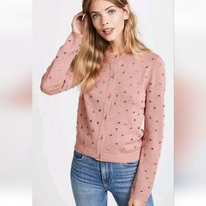 Alice + Olivia Ruthie Rhinestone Cardigan Tea Rose Pink Wool Sweater Buttons M